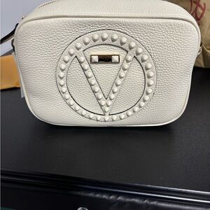 Mario Valentino Cream Studded Crossbody Bag (MIA Rock)